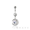 316L SURGICAL STEEL  CIRCULAR SHAPED MOONSTONE MOON & SUN DANGLE BELLY BUTTON NAVEL RING 